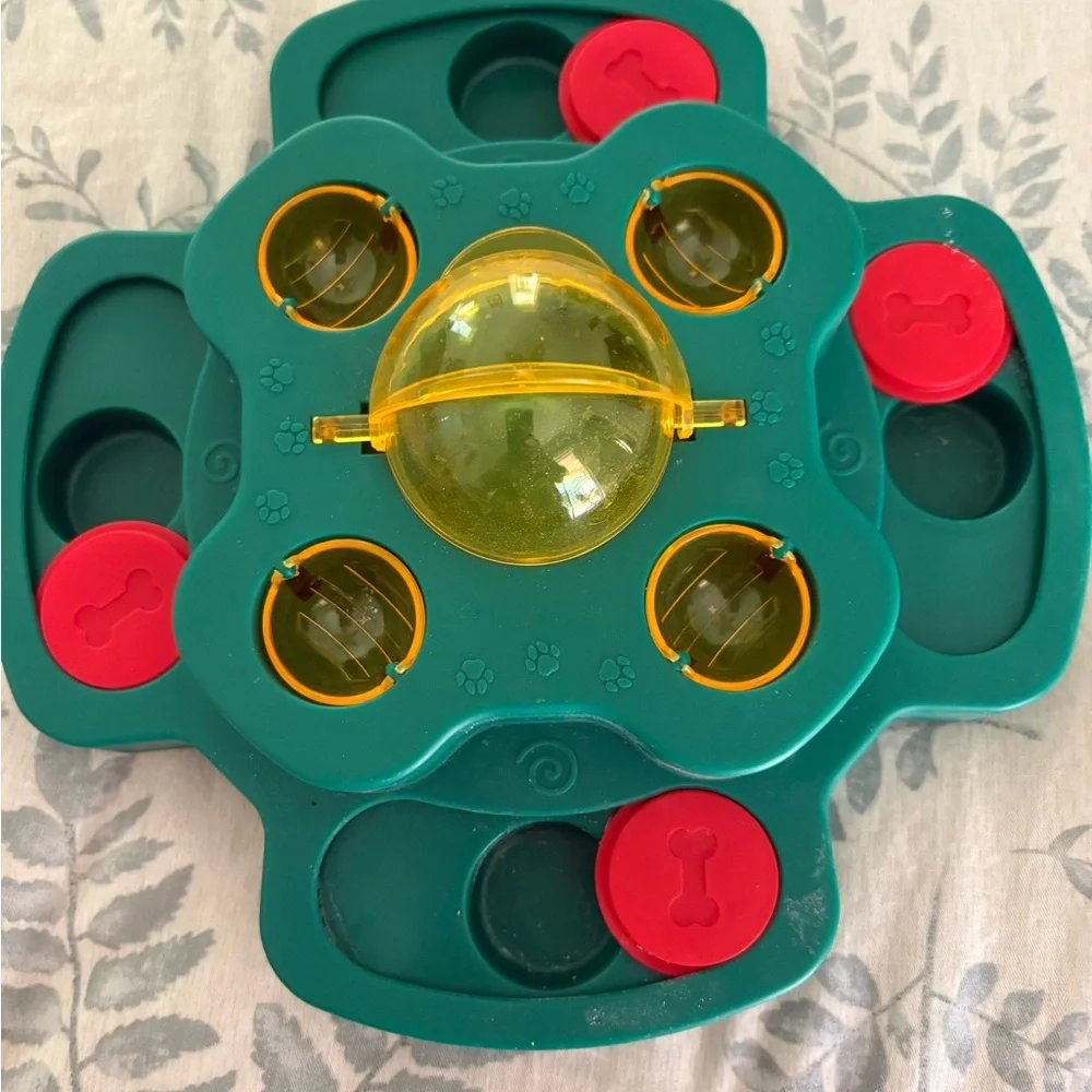Interactive Green and Yellow Puzzle Feeder/Toy for dogs.